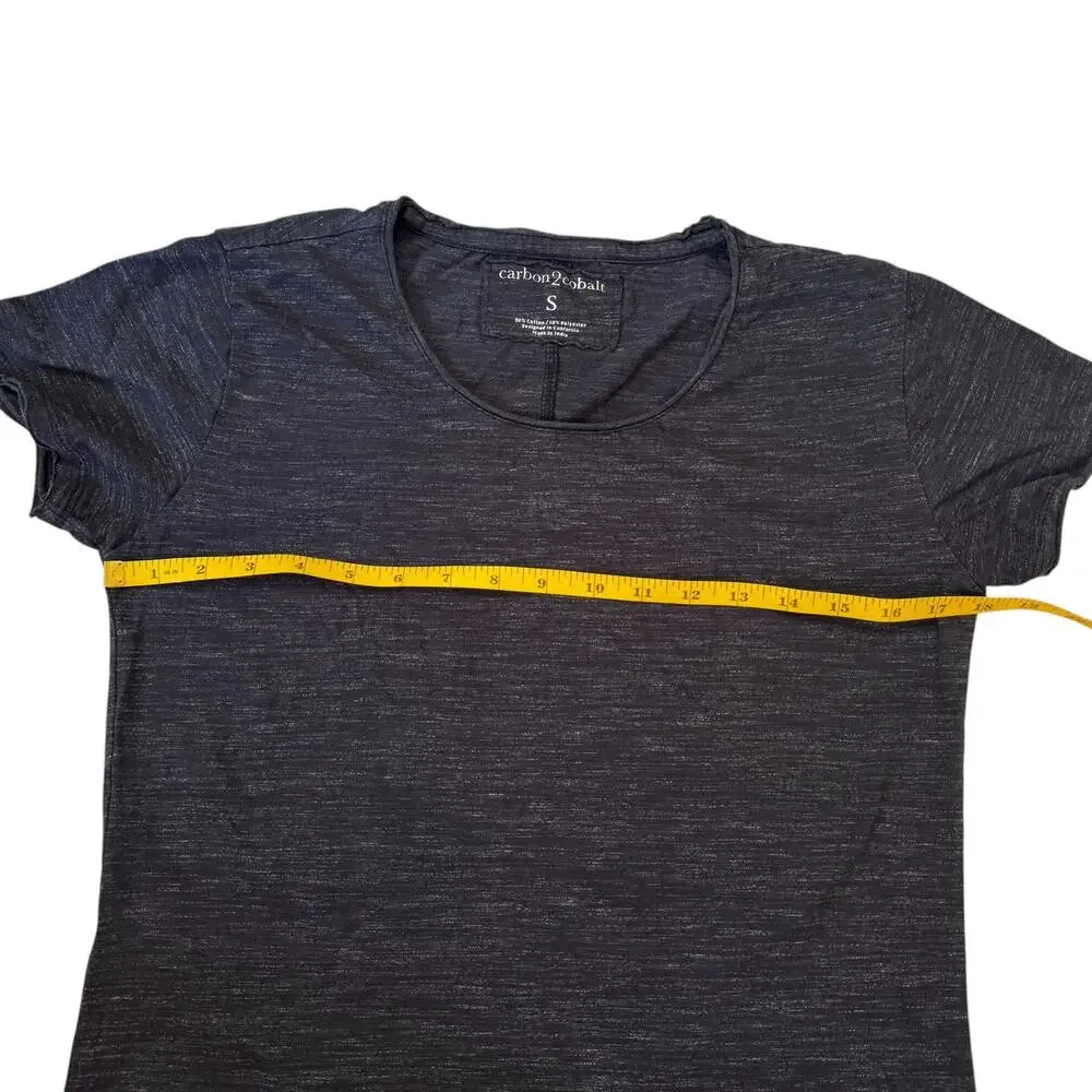 CARBON 2 COBALT Raw Hem Scoop Neck Tee Charcoal Gray Size Small Womens Roll Hem